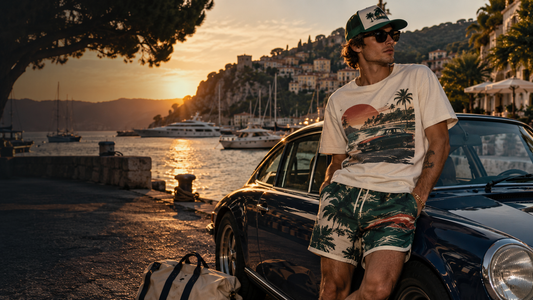 RHUDE editorial hero banner — RHUDE Summer Styling: T-Shirts, Swim Shorts and Statement Hats