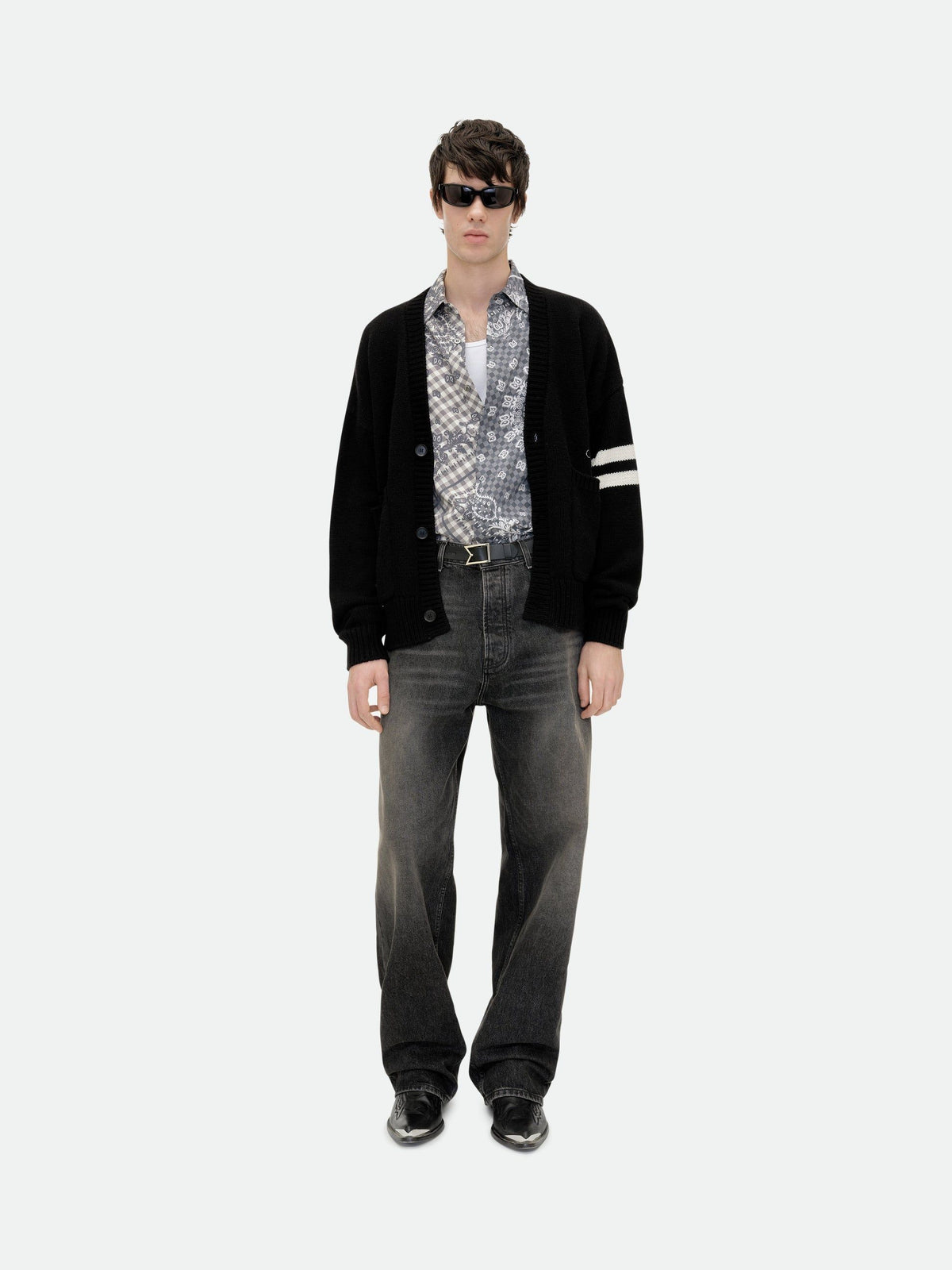 SPLIT GINGHAM BANDANA BUTTON UP SHIRT