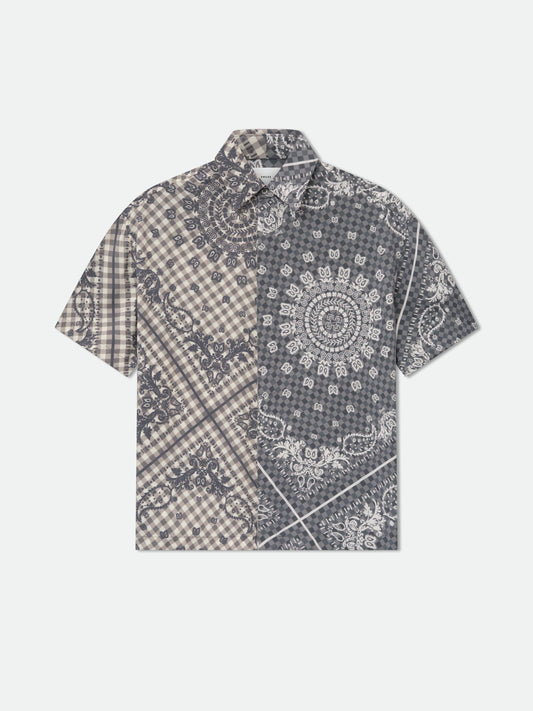 SPLIT GINGHAM BANDANA BUTTON UP SHIRT